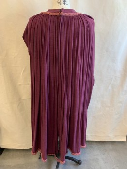 MTO, Purple, Mauve Pink, Cotton, Solid, Round Neck, Mauve Braided Trim at Neck and Hem, Sleeveless, Open Sides with Ties, Gathered By Trim at Neck, Snap Back, Hook & Eyes Closures