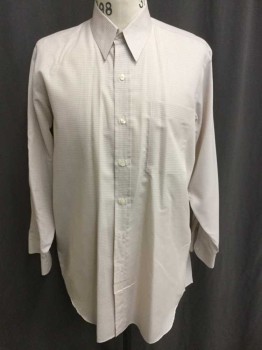 PAUL CHANG, Ecru, Beige, Lt Blue, Cotton, Plaid - Tattersall, Long Sleeve Button Front, Collar Attached, 1 Pocket, Made To Order