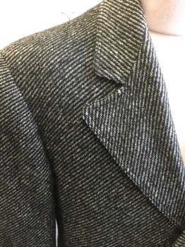 N/L, Black, White, Wool, Stripes - Diagonal , Sportcoat, Appears Gray, Single Breasted, 3 Buttons,  Collar Attached, Peaked Lapel, 3 Pockets, Shoulder Burn,