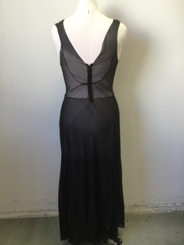 N/L, Black, Polyester, Surplice Pleated Top, Sleeveless, 2 Side Waist Curved Panels, Gathered Waist at Curved Panels, Floor Length Hem, , Zip Back, Pleated Petal Embellishment at Shoulder