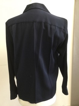 BARDON, Navy Blue, Wool, Solid, Long Collar Points, Long Sleeves, Flap Pockets, Button Front,