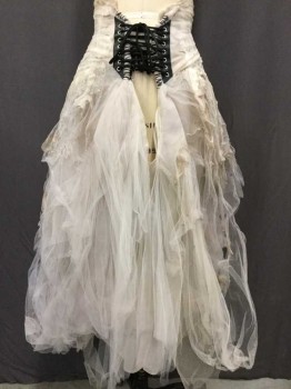 MTO, White, Rubber, Polyester, Solid, Tulle Skirt, Lacing/Ties Front, Aged/Distressed,  White Latex Drips