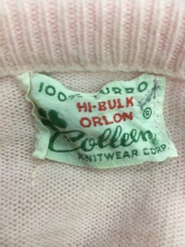 COLLEEN KNITWEAR, Baby Pink, Orlon Acrylic, Solid, Pullover, Short Sleeves, Knit, Pearls, Rhinestones, & Teardrop Beads Decorate the Neckline.