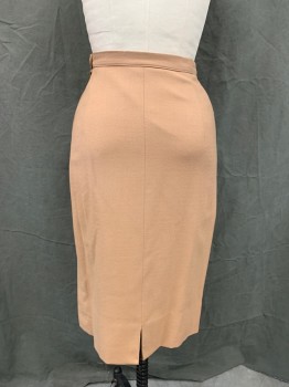 N/L, Camel Brown, Wool, Silk, Solid, Pencil Skirt, Zip Side with Button Tab Closure, Hem Below Knee,