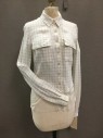 M.T.O., Cream, Khaki Brown, Linen, Cotton, Plaid, Long Sleeves, Collar Attached,  Button Front, 2 Pockets With Button Down Flaps, Sheer Netting Below Waist Line