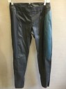 MTO, Black, Teal Blue, Faux Leather, Synthetic, Color Blocking, Made To Order, Pants, Center Back Zipper,  One Hip Dark Teal Blue, Other Hip Mesh, Zipper at Ankles, Matching Top