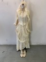 NL, Cream, Silk, Floral, Bridal, Bodice, All Over Lace, Mandarin Collar, Button Front, Pearl Buttons, L/S, Boning, with Size 5 Matching Cream Lace Heels
