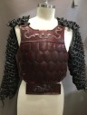 MTO, Dk Red, Maroon Red, Black, Silver, Plastic, Faux Leather, Geometric, Hard Plastic Shell with Honeycomb and Ape Dragon Raised Design Highlighted in Silver. Reptile Embossed Pleather and Cotton Lace Attached Sleeves with Finger Stirrup, Medieval Japanese Influence, Mottled Iridescent, a Couple of Flea Bites in the Plastic Pictured, Multiple