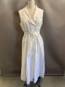 N/L, White, Cotton, Solid, Wrap Dress with Attached Tie Belt, Shawl Collar, Slvs, Hem Below Knee, Multiples