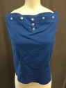 NL, Royal Blue, Cotton, Solid, High Square Neck with Box Pleat, Sleeveless, V Back, Button Back, Button Detail