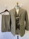 SIAM COSTUMES MTO, Beige, Black, Cotton, Linen, Speckled, Stripes - Vertical , Single Breasted, Notched Lapel, 4 Buttons, 3 Pockets, Tan Lining,