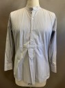 MTO, White, Gray, Dk Gray, Cotton, Stripes, Band Collar, Front Waist Panel with Hanging Tab, Pullover, 1/2 Button Front, Long Sleeves, Cuff with Button Holes for Cuff Links, Multiple