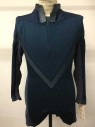 MTO, Teal Blue, Gray, Navy Blue, Polyester, Spandex, Color Blocking, Long Sleeves, Yoke, Mock Turtle Neck,  1/4 Zip Front, Shorts, Double