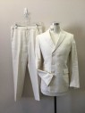 N/L, Off White, Linen, Cotton, Solid, Double Breasted, Peaked Lapel, 2 Pockets with Flaps. 1 Welt Pocket, 2 Vents at Back, Made To Order,