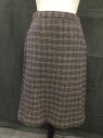 GLADDING'S, Brown, Blue-Gray, Lt Brown, Wool, Tweed, Stripes, 1" Waistband, Side Zip, Below Knee, Slight A-line *couple Moth Holes Front and Back