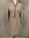 ANNE KLEIN, Brown, Polyester, Viscose, Heathered, Stand Collar, Pick Stitching on collar and vertical seams, Slits on Sleeves 