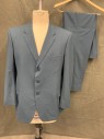 VINCENT COSTUMES, Teal Blue, Wool, Solid, Single Breasted, Collar Attached, Notched Lapel, 3 Pockets, 3 Buttons, Made To Order,