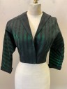 AL SNYDER, Black, Iridescent Green, Silk, Stripes - Vertical , Jacket, Goes with Dress (CF033388), Taffeta, 3/4 Sleeves, Open Front with 3 Small Hook/Eyes, Shawl Lapel, Folded Cuffs, No Lining
