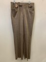 NL, Dk Brown, Beige, Blue, Wool, Stripes - Vertical , Stripes - Pin, Top Pockets, Zip Front, Flat Front, 2 Buttons on Waistband, Multiples,