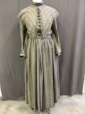 MTO, Beige, Black, Cotton, Rayon, Stripes - Vertical , Heathered, Loose Weave, Round Neck,  Button Front, Double Pleats for Bust, Gather Long Skirt, Double Row of Soutache Appliqué at Waist and Cuffs