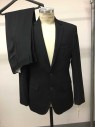 JOS. A BANK, Black, Wool, Solid, 2 Buttons,  Single Breasted, Notched Lapel, 3 Pockets,
