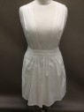 MTO, White, Cotton, Geometric, White with Self Circle Plaid Print, 2" Waist Band W/self Attached Tie Waist,  3" Shoulder Straps, Gathered Skirt with 1 Pocket, W/matching Maid Cap