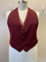 After Six, Red Burgundy, Polyester, Wool, Solid, Vest, Button Front, Top Pockets, Open Back, Back Clip, Button Neck