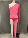FIELD, Hot Pink, Polyester, Spandex, Solid, Stretch Netting, Zip Back, One Open Shoulder, 1 Left Sleeve with Shoulder Pad, 1 Left Leg, Black Underwear Lining, Multiples