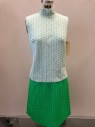 NL, White with Green Polka Dots, Ribbed, Slvls, Turtleneck, Back Zip, Polyester