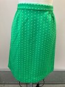 NL, Green with White Polka Dots, Ribbed, Back Zip, Below Knee Length, Polyester
