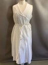 N/L, White, Cotton, Solid, Wrap Dress with  Attached Tie Belt, Shawl Collar, Slvs, Hem Below Knee, Multiples