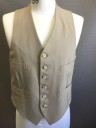 N/L, Tan Brown, Polyester, Solid, Single Breasted, 6 Buttons, 4 Pockets, Tan Satin Lining and Back,