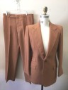 BROOKFIELD CLOTHES, Rust Orange, Polyester, Solid, Single Breasted, Notched Lapel, 2 Buttons, 4 Pockets,