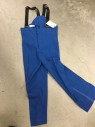 FRUHAUF, Royal Blue, Polyester, Wool, Solid, Male Pants, Attached Black Suspenders, Blue Side Stripes
