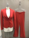 N/L, Red, Polyester, Solid, Single Breasted, Notched Lapel, Satin Panel on Bottom Half of Lapel, 1 Satin Button, 3 Pockets, Satin Cuffs, Shoulder Pads