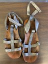 N/L, Silver, Leather, Solid, Strappy Leather Sandals Painted with Silver Paint, Part of 6 Pc Set
